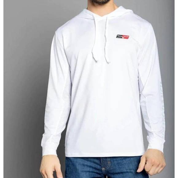 NEW KIMES men's ninja hooded long sleeve tech t-shirt in white - Picture 1 of 2